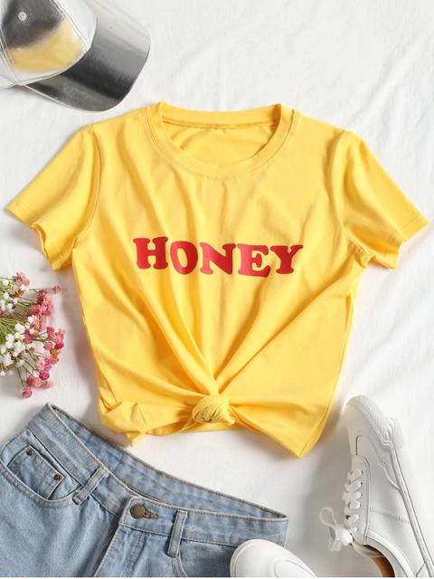 Camiseta Estampada Con Letras Atadas Yellow