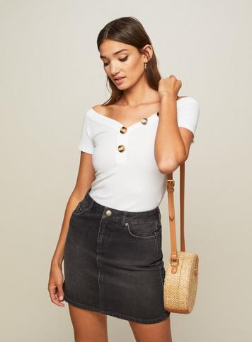 Womens Black Denim Mini Skirt, Black