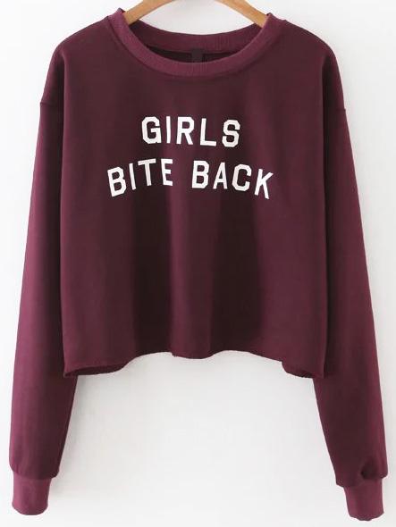 Burgundy Letter Print Sweatshirt