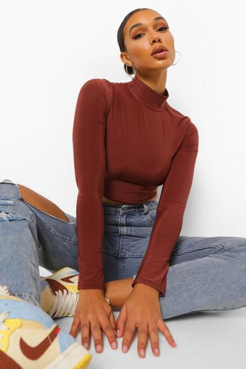 Womens Lace Up Back Long Sleeve Top - Brown - 16, Brown