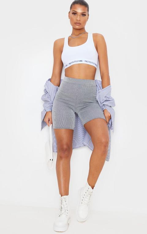 Grey High Waisted Ribbed Cycle Short