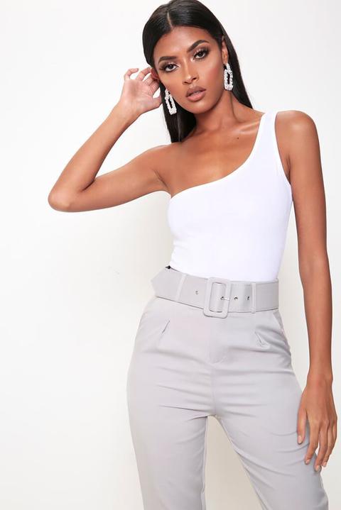 White Jersey One Shoulder Bodysuit