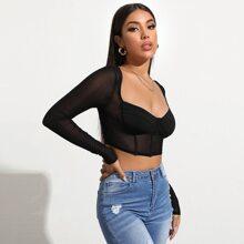 Top Corto Bustier De Malla De Cuello Sweetheart