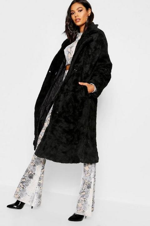 Collared Longline Faux Fur Coat