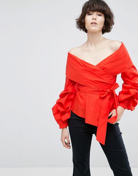 Asos White - Camicia A Portafoglio Con Spalle Scoperte - Rosso