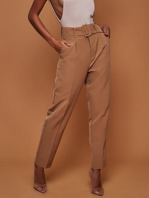 Khaki Belt Pockets High Waisted Office Worker/daily Elegant Casual Pencil Pants