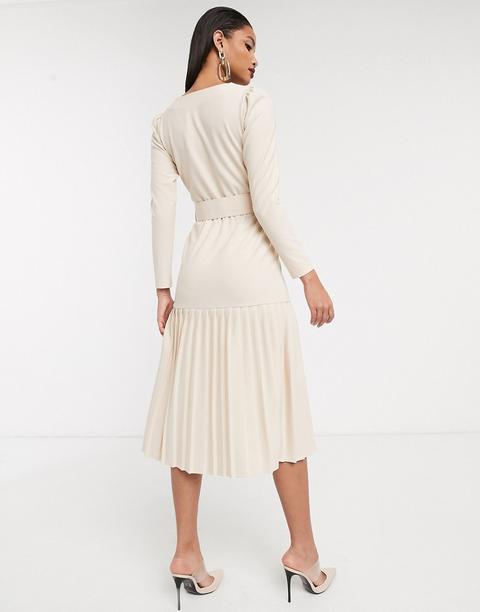 Cream pleated hot sale midi dress