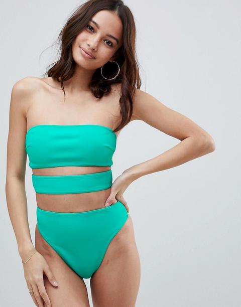 Asos Design - Top Bikini In Neoprene Verde Bali A Fascia Con Listino - Verde