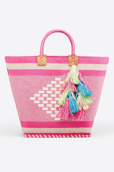 Bolso De Playa Con Borlas
