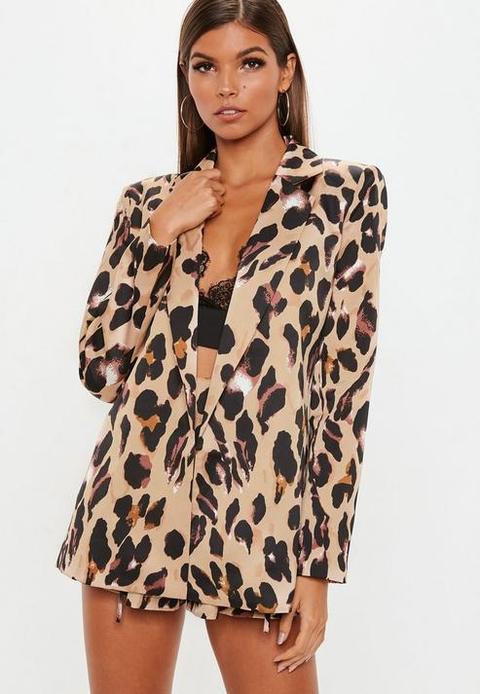 Brown Leopard Boyfriend Blazer, Brown