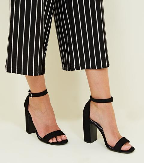Black Suedette Stripe Lined Block Heels New Look