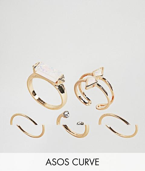 Asos Curve - Set Da 5 Anelli Con Opale Sintetico - Oro