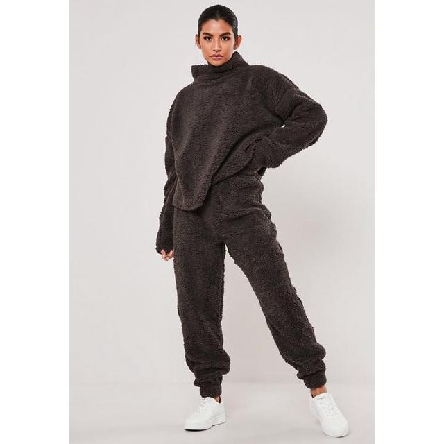 Dark Grey Borg Teddy Oversized Joggers 