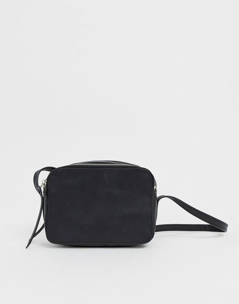 Asos Design Leather Camera Cross Body Bag-black