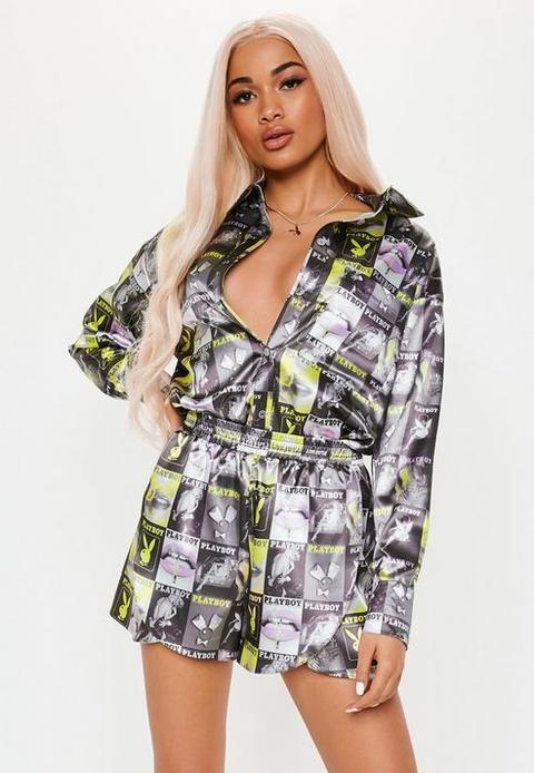 Playboy X Missguided Black Magazine Print Oversized Shirt, Black from  Missguided on 21 Buttons