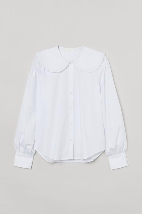 Large-collared Blouse - White