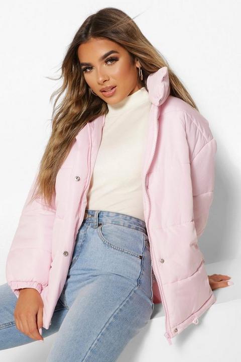 Womens Petite Pocket Detail Padded Jacket - Pink - 4, Pink