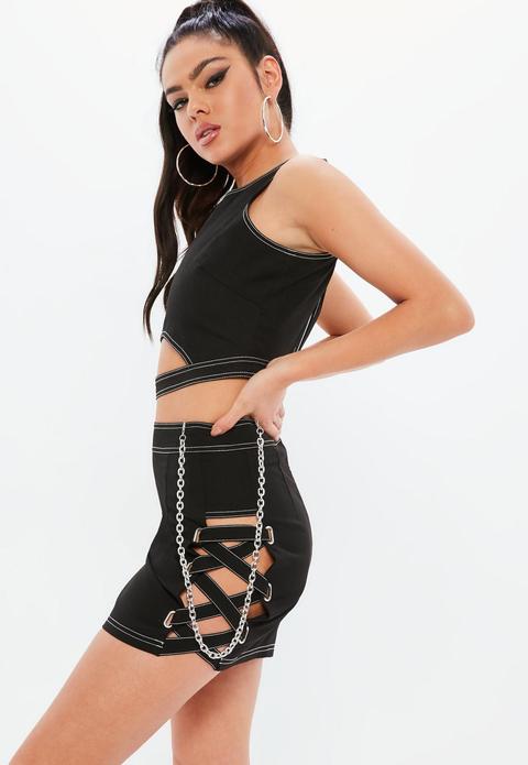 Madison Beer X Missguided Black Contrast Stitch Mini Skirt, Black