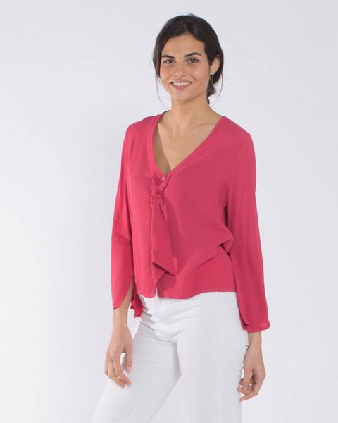 Blusa Manga Campana Con Lazo Fresa