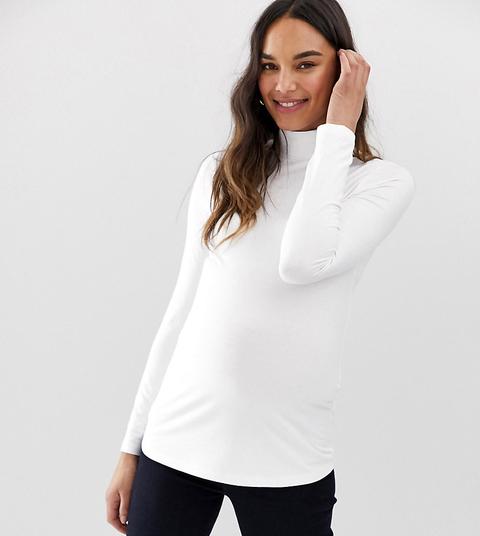 Top Blanco De Manga Larga Con Cuello Alto De Asos Design Maternity