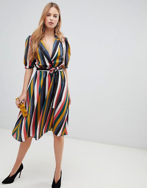 Vestido Midi Cruzado A Rayas De Boohoo