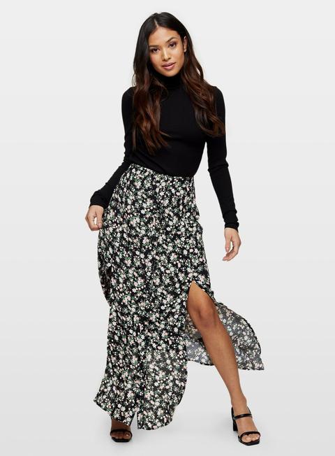 Petite Black Button Maxi Skirt