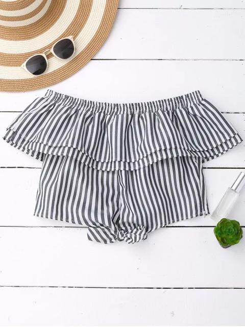 Off Shoulder Ruffle Knot Hem Recortar Top