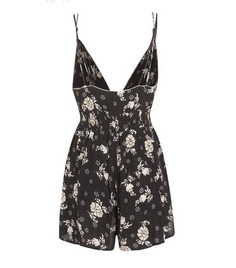 Black Floral Button Front Playsuit New Look