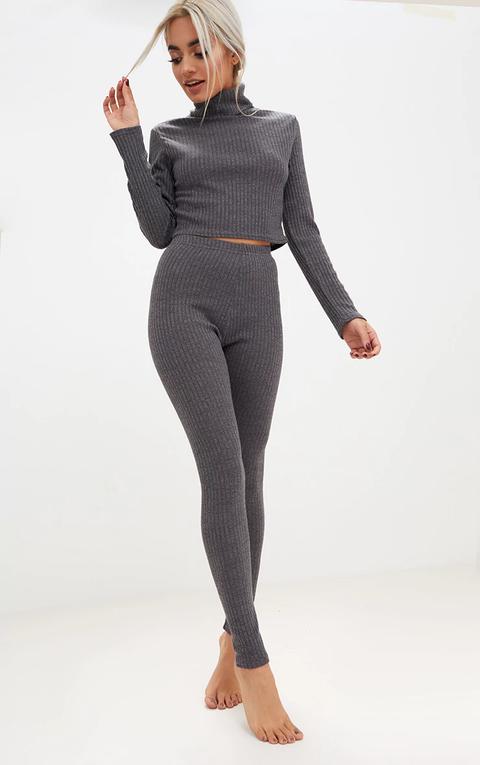Charcoal Rib Roll Neck Legging Set 