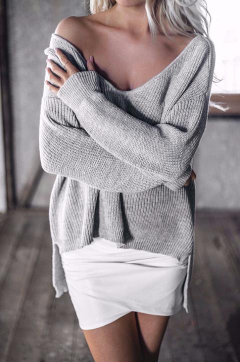 Grey Oversized Cosy Knitted Sweater