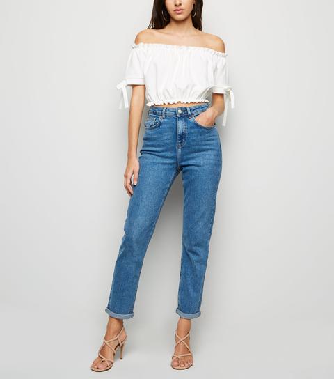 Cameo Rose Cream Frill Bardot Crop Top New Look