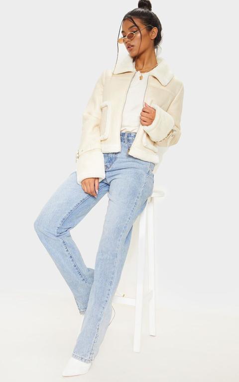 Cream Borg Trim Cropped Pu Jacket from 