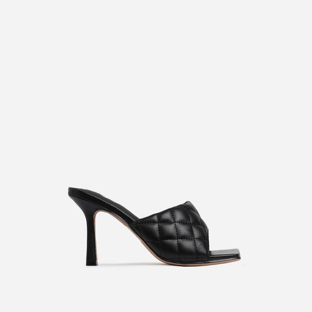 tropez square toe quilted heel mule in black faux leather