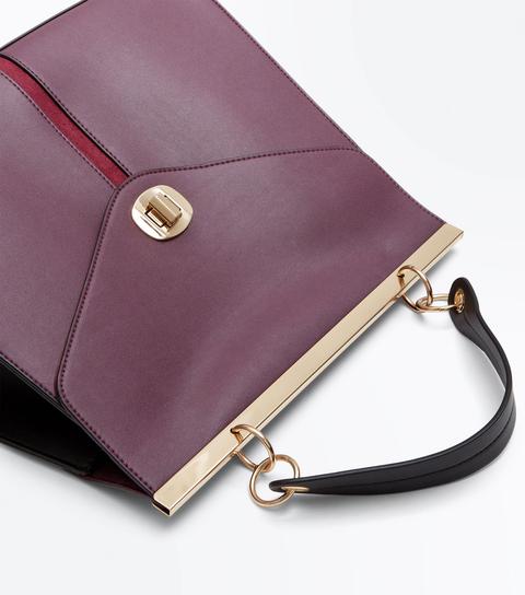 Burgundy Suedette Stripe Top Handle Bag