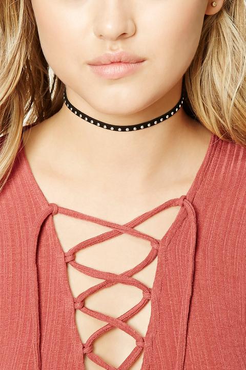 Studded Faux Suede Choker