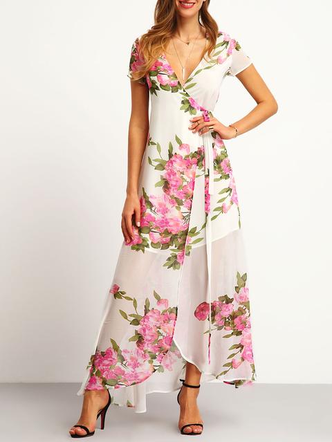 Vestito Lungo Con Spacco Stampa Floreale Bianco from SheIn on 21 Buttons