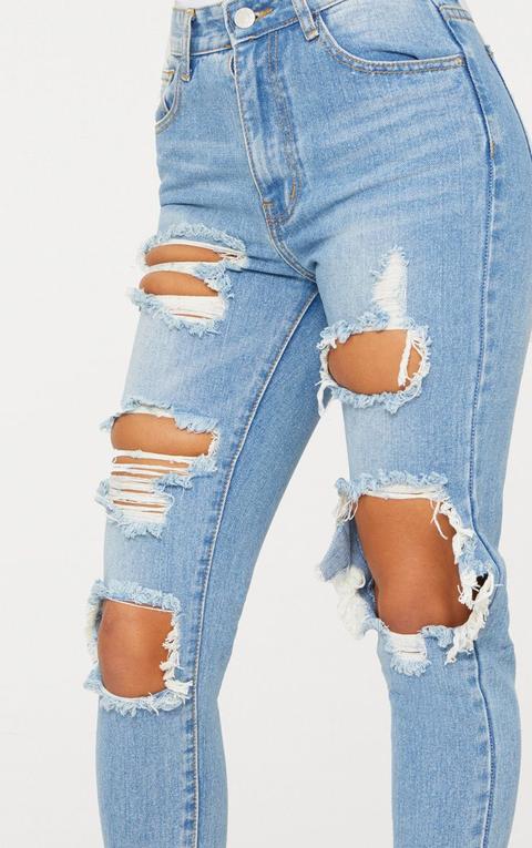 Light Wash Extreme Distressed Mom Jean