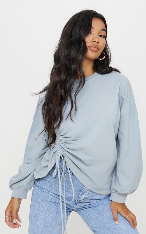 Grey Drawstring Ruched Side Sweatshirt