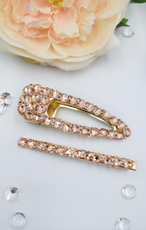 Rose Gold Diamante 2 Pack Hair Clips - Robyn