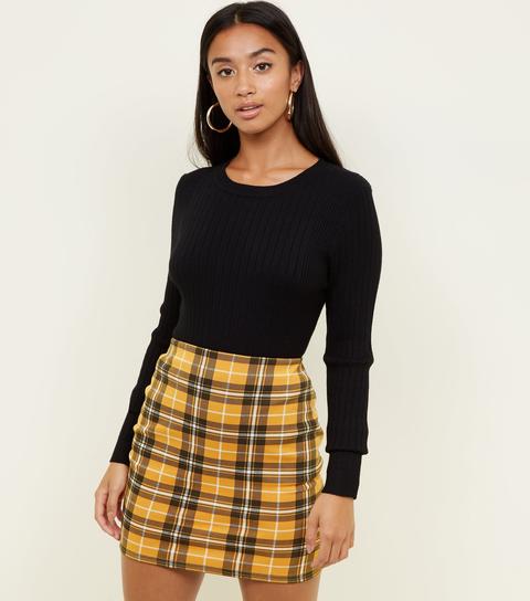 Petite Yellow Check Tube Skirt New Look