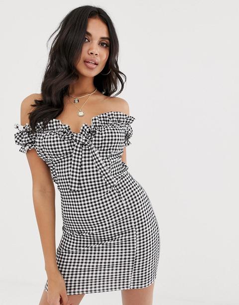 Missguided - Vestitino Milkmaid A Quadretti - Multicolore