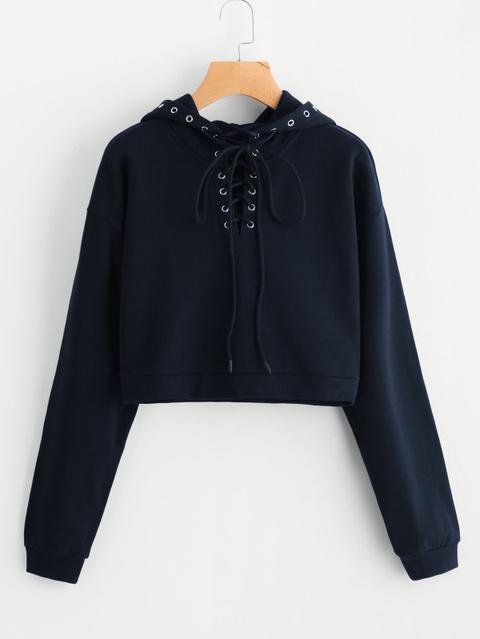 Camisa Corta Con Hombro Caído Y Cordones