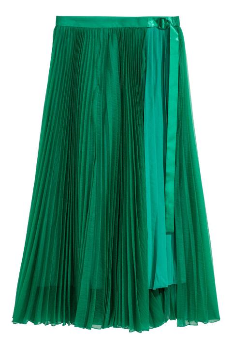 H & M - Falda Plisada - Verde