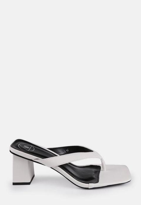 White Block Heel Flip Flop Sandals, White