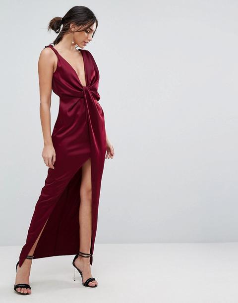 Asos - Vestito Lungo In Raso Drappeggiato - Rosso