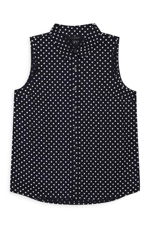 Blusa Blu Navy A Pois Bianchi E Colletto