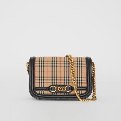 Bolso Link Con Detalles En Piel Y Motivo A Cuadros De 1983 (negro) - Mujer | Burberry