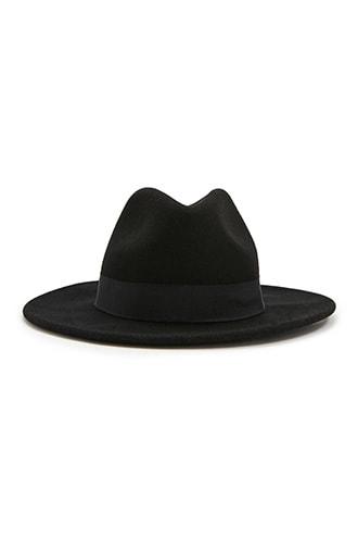 Forever 21 Contrast-trim Wool Fedora Black/black