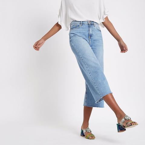 Mid Blue Alexa Cropped Wide Leg Jeans