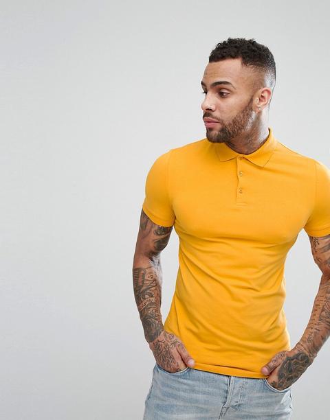 Polo Ajustado De Punto Amarillo De Asos